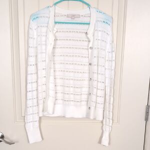 LOFT White Open-Knit Cardigan